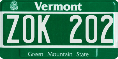 VT license plate ZOK202