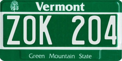 VT license plate ZOK204