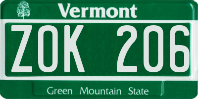 VT license plate ZOK206