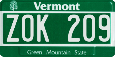 VT license plate ZOK209