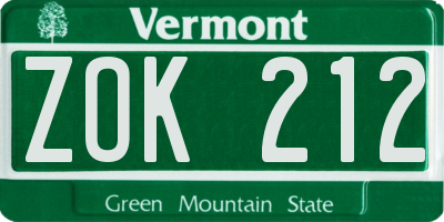 VT license plate ZOK212