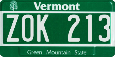 VT license plate ZOK213