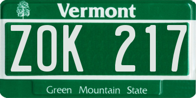 VT license plate ZOK217