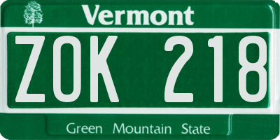 VT license plate ZOK218