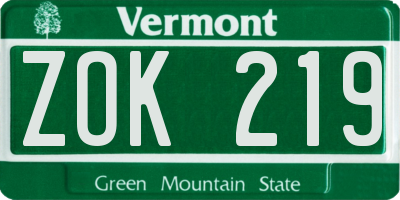 VT license plate ZOK219
