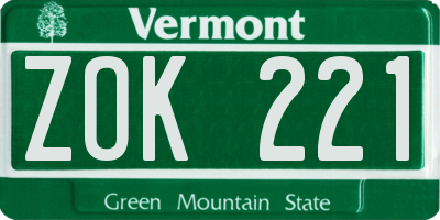 VT license plate ZOK221