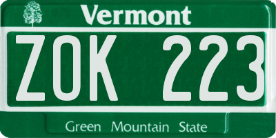 VT license plate ZOK223