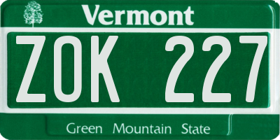 VT license plate ZOK227