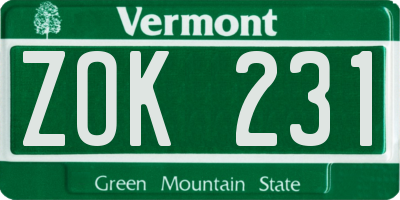 VT license plate ZOK231