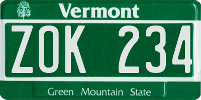 VT license plate ZOK234