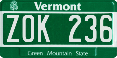 VT license plate ZOK236