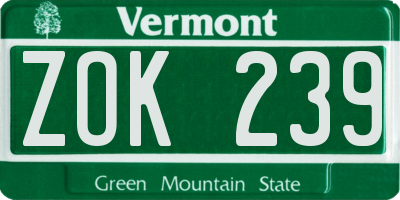 VT license plate ZOK239