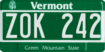 VT license plate ZOK242