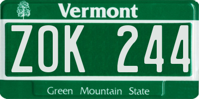 VT license plate ZOK244