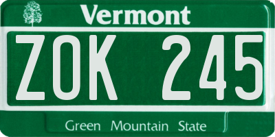 VT license plate ZOK245