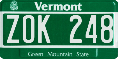 VT license plate ZOK248