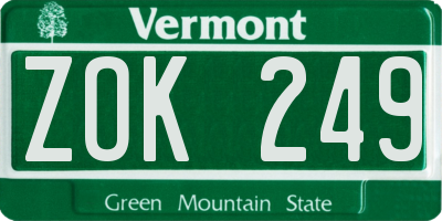 VT license plate ZOK249
