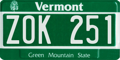 VT license plate ZOK251