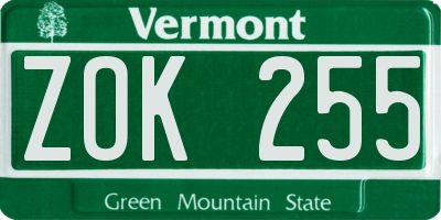 VT license plate ZOK255