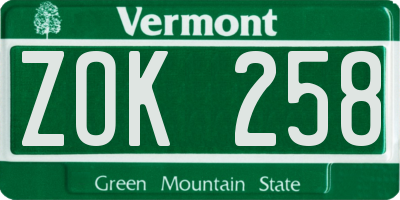 VT license plate ZOK258