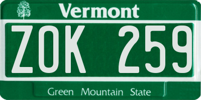 VT license plate ZOK259