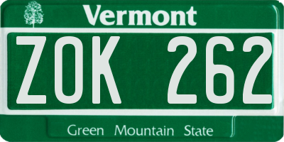 VT license plate ZOK262