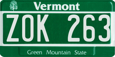 VT license plate ZOK263