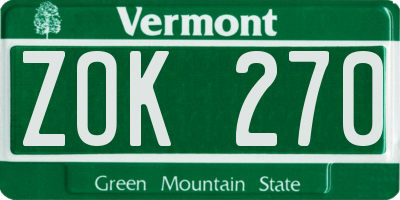 VT license plate ZOK270