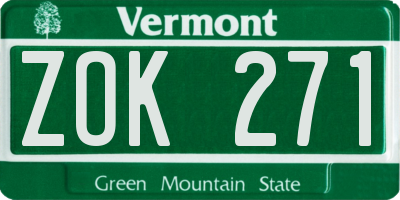 VT license plate ZOK271