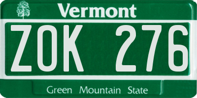 VT license plate ZOK276