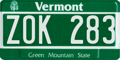 VT license plate ZOK283