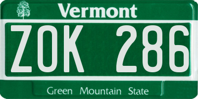 VT license plate ZOK286