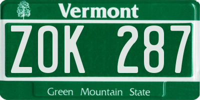 VT license plate ZOK287