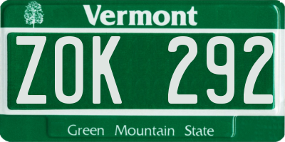 VT license plate ZOK292