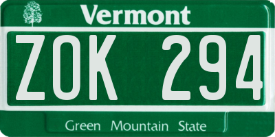 VT license plate ZOK294