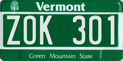 VT license plate ZOK301