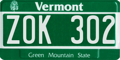 VT license plate ZOK302