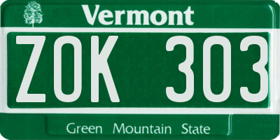 VT license plate ZOK303