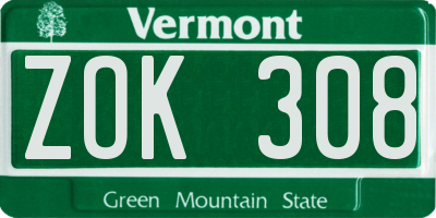 VT license plate ZOK308