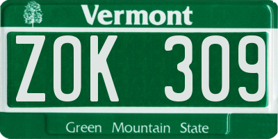 VT license plate ZOK309