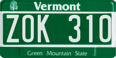 VT license plate ZOK310