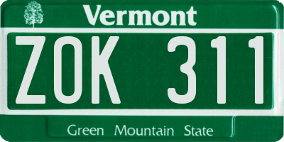 VT license plate ZOK311