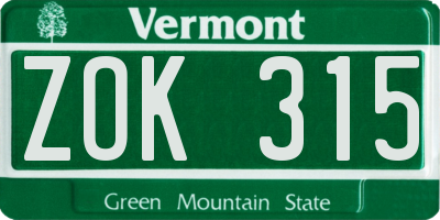 VT license plate ZOK315