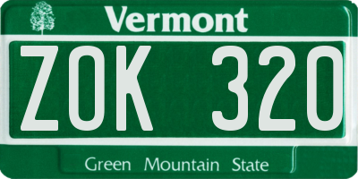 VT license plate ZOK320