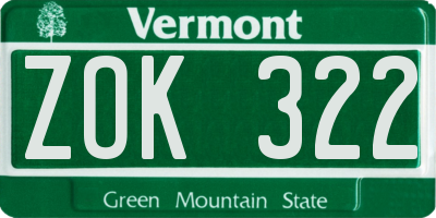 VT license plate ZOK322