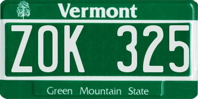 VT license plate ZOK325