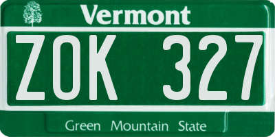 VT license plate ZOK327