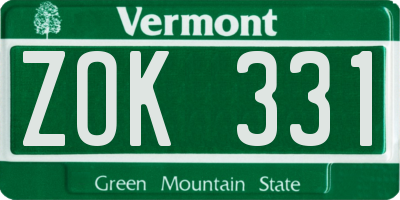 VT license plate ZOK331