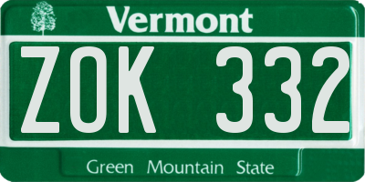 VT license plate ZOK332