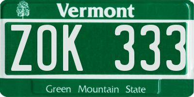 VT license plate ZOK333